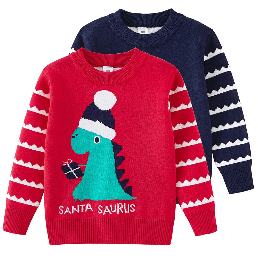 Kids Childrens Boys Girls Christmas Winter Dinosaur Jumper Sweater