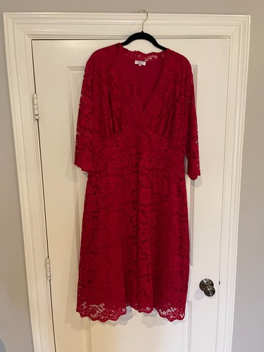 Kiyonna Dress Mademoiselle Style 1X Red Lace 3/4 Sleeves - Picture 2 of 10