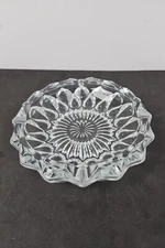 Vintage Round Crystal Clear Pressed Glass MCM Cigarette Large 4 Slot Ashtray