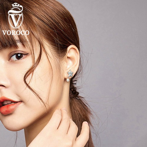 Auténticos pendientes de tachuelas para mujer Voroco 100 % plata esterlina azul estrella de mar perla - Imagen 10 de 10