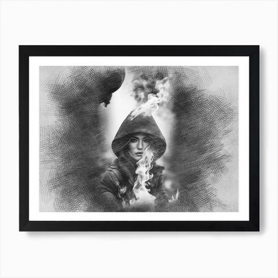 Digitales Kunstwerk Fire Girl Kunstdruck gerahmtes Wandbild Poster Leinwanddruck Bild