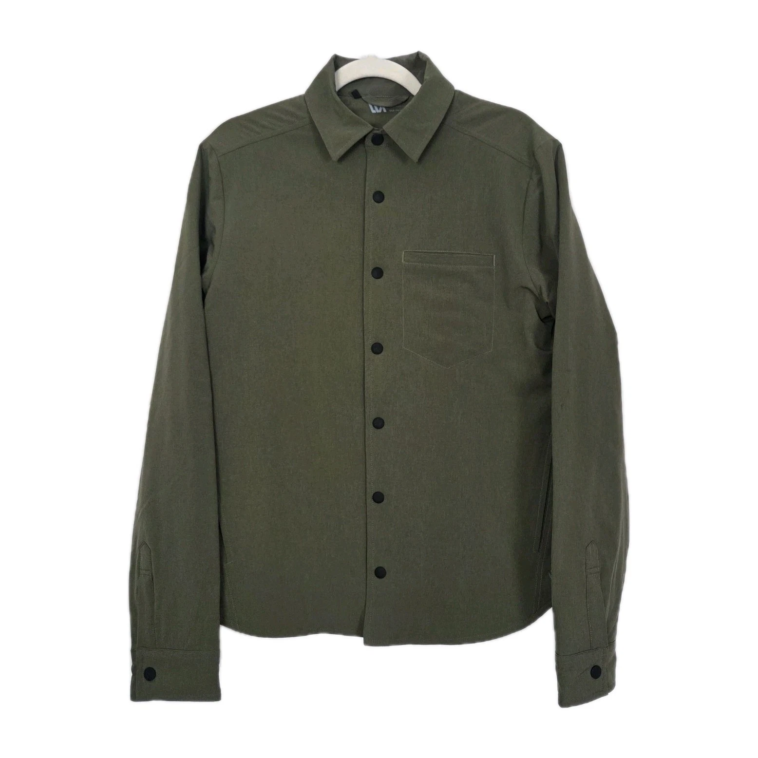 VRST Jacket Mens Small Green Quilted Shirt Jacket Shacket Snap Front Logo NWOT