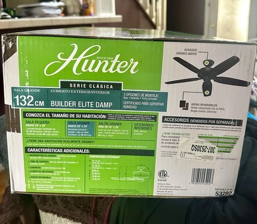 Hunter Indoor Outdoor Fan Brown Model 53292 BRAND NEW UNOPENED - Picture 2 of 3