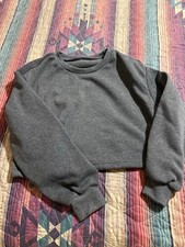 Women  s Gray Solid Crew Neck Pullover Sweatshirt Long Sleeve Size S