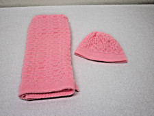 Homemade knit tuck Baby Blanket and Hat Set Pink Soft Acrylic