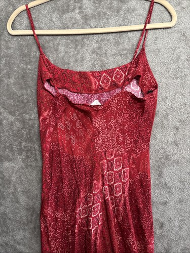Vtg Y2K City Triangle Slip Dress 11 Red Paisley Asymmetrical Hem Spaghetti Strap - Picture 8 of 10