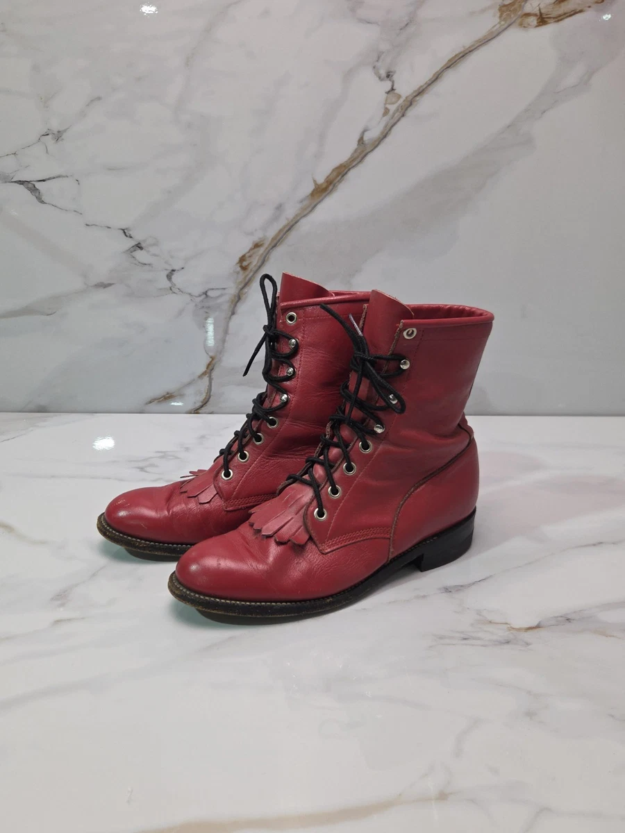Bottes Western Vintage Justin Boots Femme Rouge Pointure 35.5 (US 4.5) - Cuir - Occasion