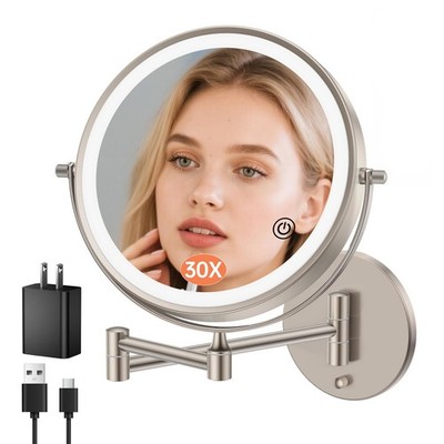 FUNTOUCH 5000mAh Rechargeable Wall Mounted Makeup Mirror with Lights, 9'' Doub...