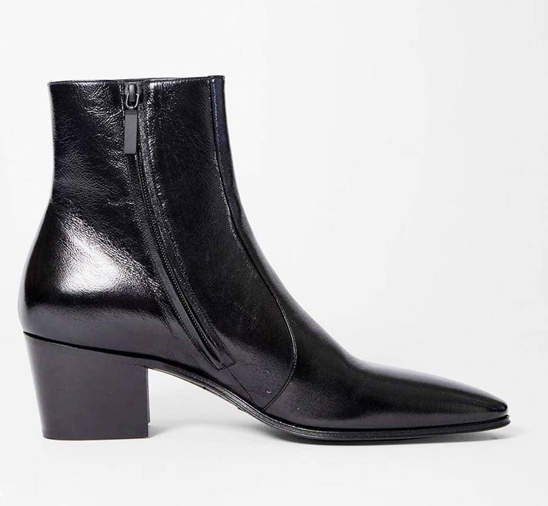 Men's Pointed Toe Real Leather 6cm Block Cuban Heel Ankle Chelsea Boots Zip Size