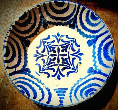 Antique Spanish Fajalauza Ceramic Bowl Glazed Faience 19th C. Faience Lebrillo