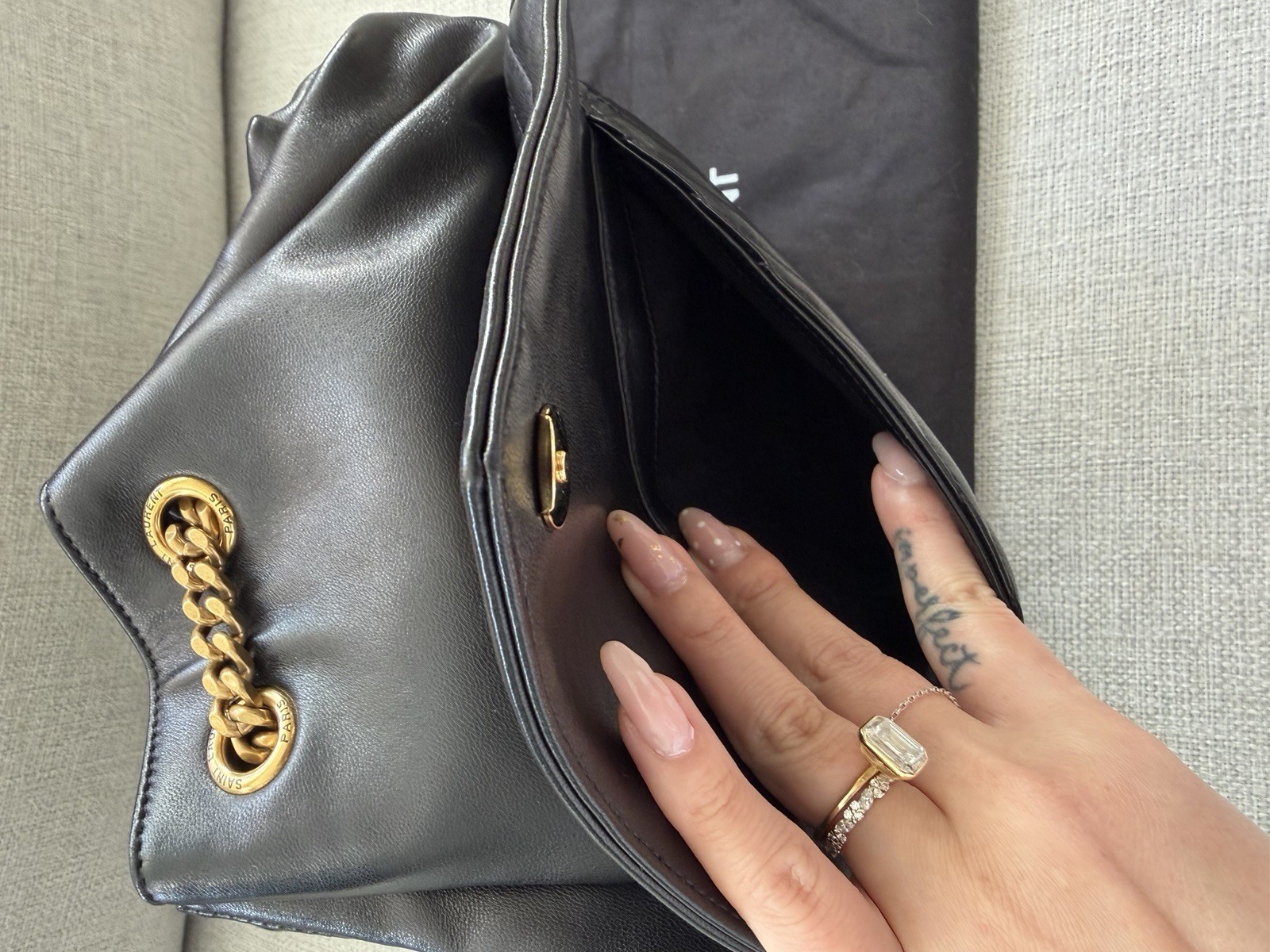 Authentic Saint Laurent Joe Drawstring Black Quil… - image 6