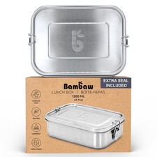 Bambaw Stainless Steel Lunch Box 40 oz, Metal Lunch Box with Adjustable Compa...