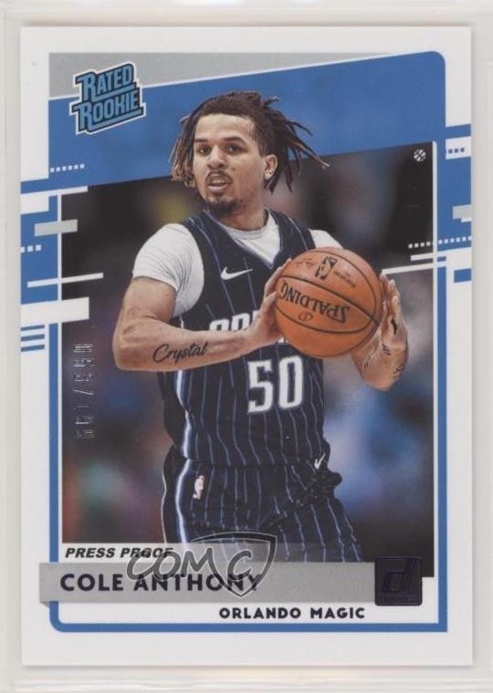 2020 Panini Donruss Rated Rookies Press Proof Purple /199 Cole Anthony #208 f1m