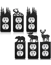 6 Pcs Black Metal Bear Outlet Cover Plate Moose Tree Mountain Elk Forest