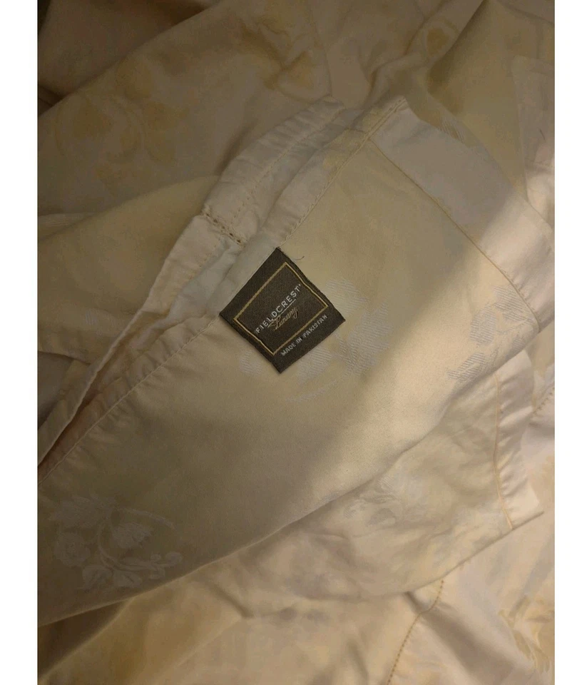  Sábana plana y ajustable Fieldcrest amarilla texturizada floral 100 % egipcia cuna KING Foto 3 de 4