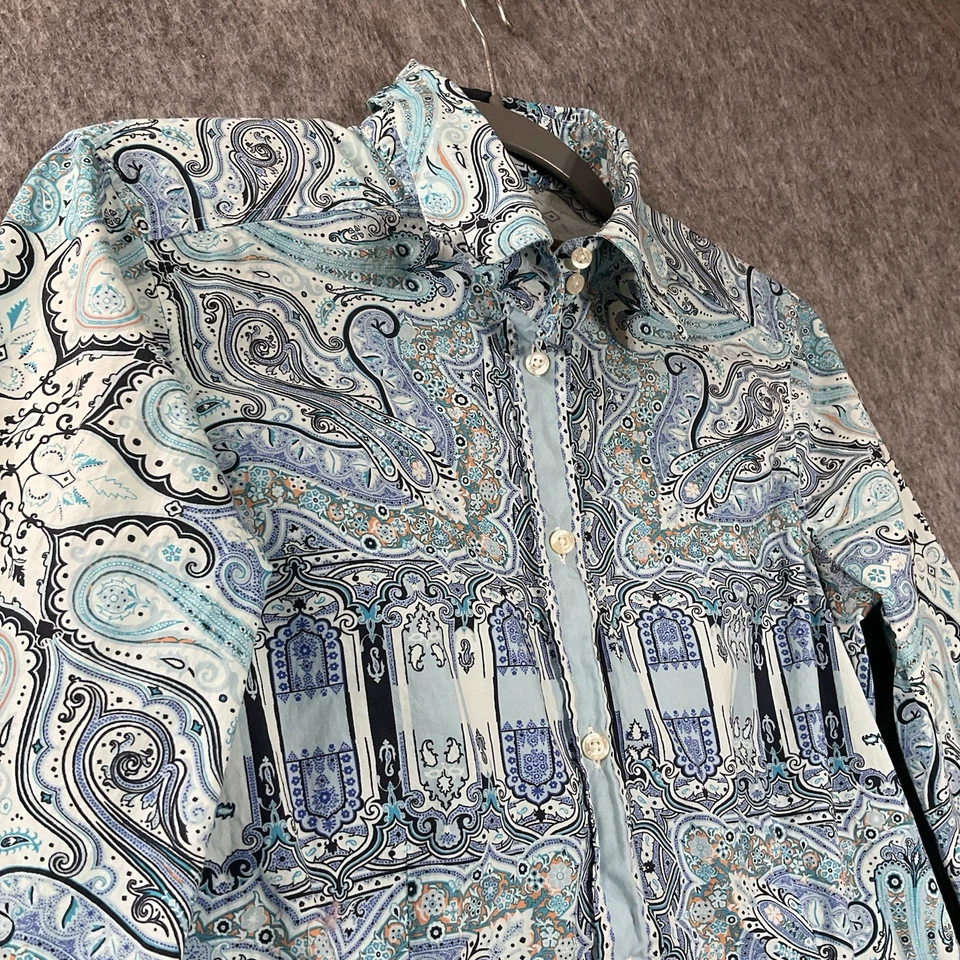 Camisa Etro Mujer Pequeña Azul Geométrica Manga Larga Abotonada Italia 42 Cápsula Top Foto 4 de 4