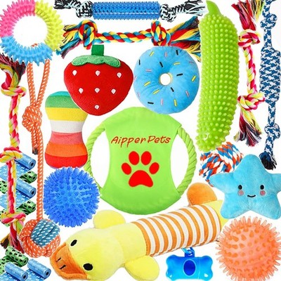 Dog Toys 25 Pack for Fun and Teeth Cleaning, Puppy Chew Toys Pack with Squeak...