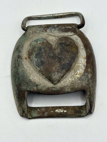 Vintage Metal Heart Horse Harness Buckle Cover Rosette 1.75” x 2.5” Primitive
