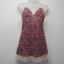Y2K Victoria's Secret Slip Dress Chemise Nightie Pink Lace Cheetah Leopard sz L