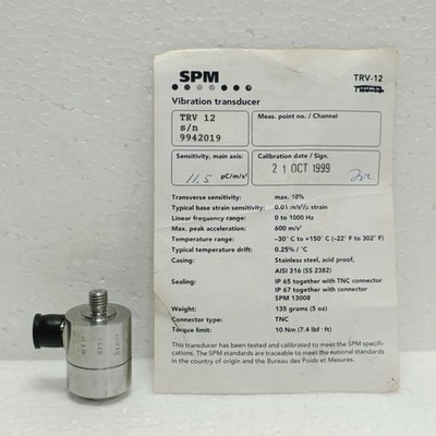NEW SPM TRV 12 Piezo Vibration Transducer Sensor 11.5 pC/m/s² TNC M8 Mount