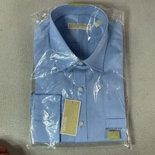 Michael Kors Dress Shirt Mens 17 32/33 Blue Cotton Regular Fit Long Sleeve New