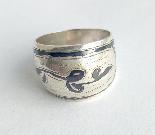Vintage Ring with niello Silver 875 test star USSR time Women's Jewelry size 5.5