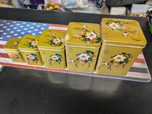 Vitage Chinese Matched Set of 5 Tea Tins, Mid-Autumn Festival by Gong Yin - Picture 14 of 14