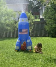 Sprinkler Water Play Inflatable Rocket Toys Outdoor Games Kids Slide Splash Blow