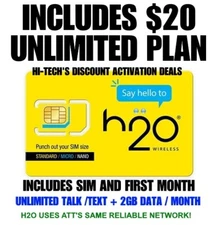 H2O SIM ✅ AND $20 Plan INCLUDED ✅ Unlimited T/T/D!  3GB month at 4G/5G
