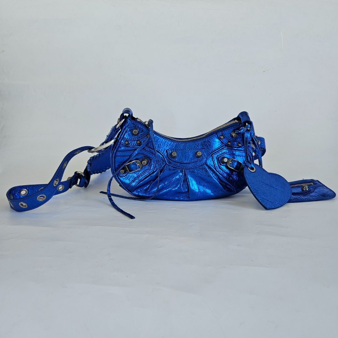 Balenciaga Le Cagole XS Blue Metallic Leather Shoulder Bag Balenciaga Le Cagole XS Blue Metallic Leather Shoulder Bag
