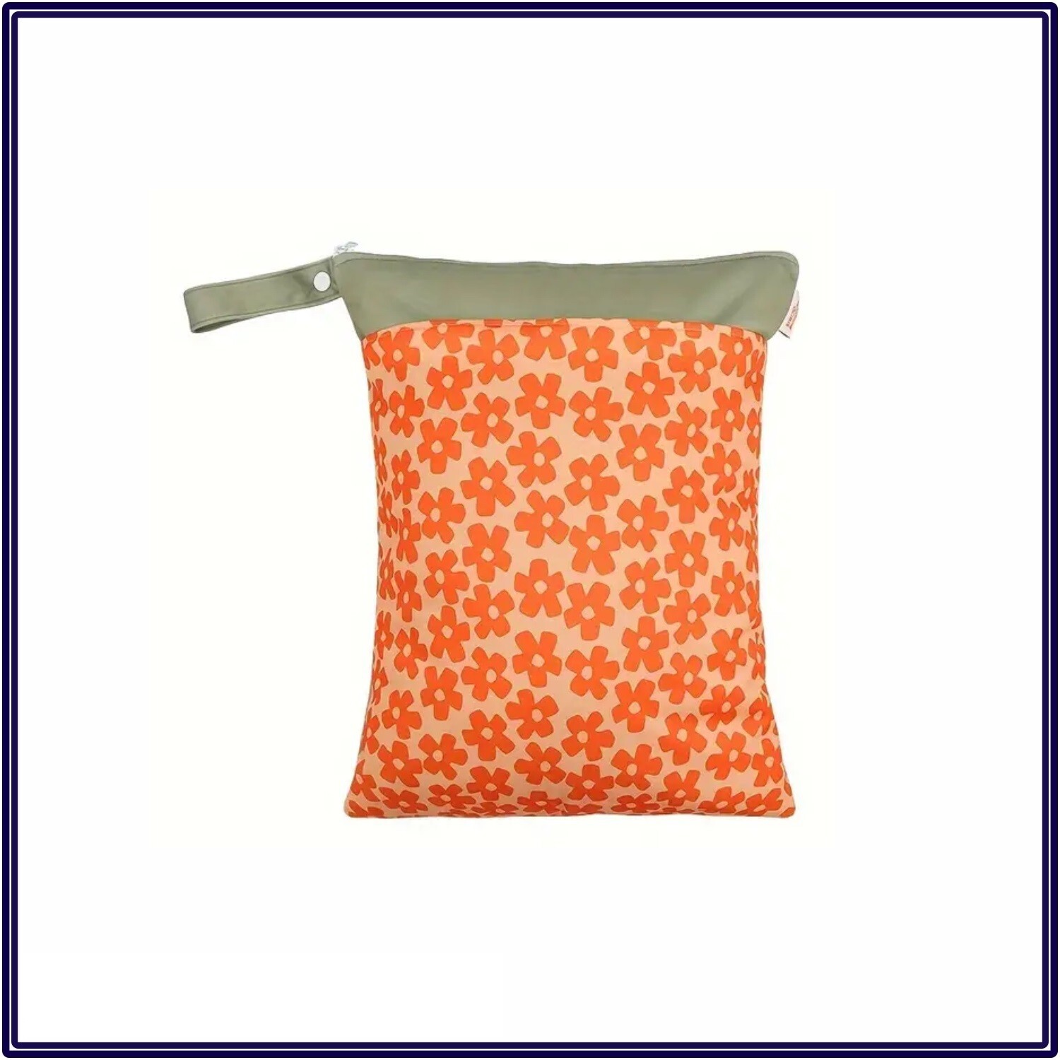 Waterproof Swimsuit Diaper Wet Bag with Zip Orange Floral Peach Travel Pouch-image