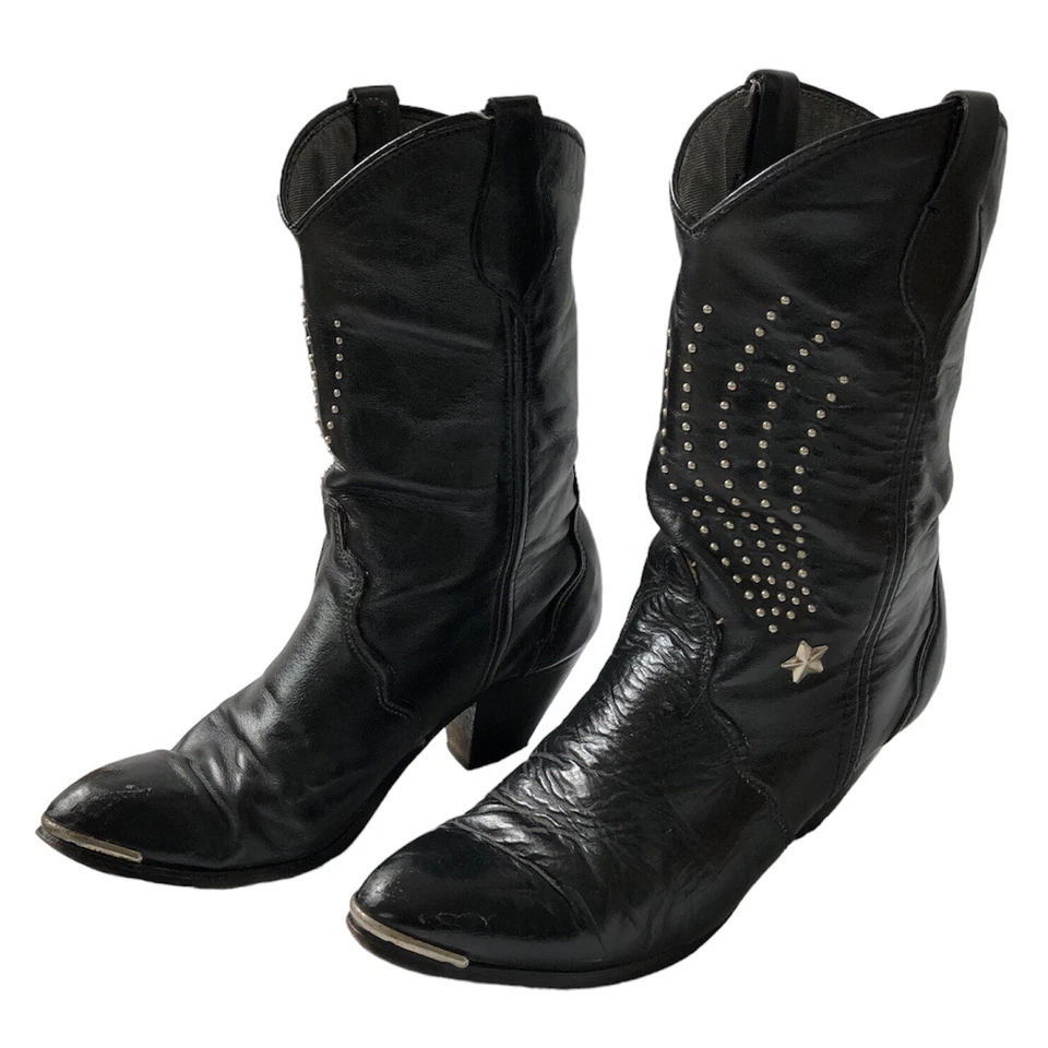 BOTAS VAQUERAS VINTAGE 1980 - Western Tachonado Cuero Rock Gótico Para Mujer’s 6.5 De Colección Foto 4 de 4