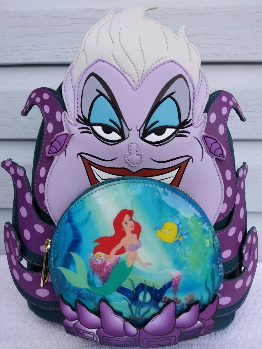 NEW DISNEY LOUNGEFLY VILLAINS SCENE URSULA CRYSTAL BALL ARIEL MINI BACKPACK NWT