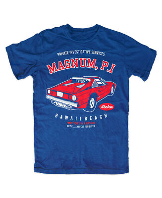 Magnum P.I.Car Tshirt BLAU Tom Selleck,TV Hawaii,Island Hoppers,Aloha,80er,Kult