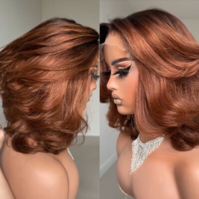 Wig Short ombré curly warm Brown 4X4 Freepart last one available Amazon.com : LUVME HAIR 10 main image 4