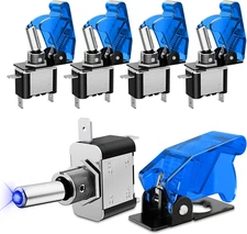 5PCS LED Toggle Switch on off 12V Blue Lighted Aircraft Safety Cover Heavy Duty 