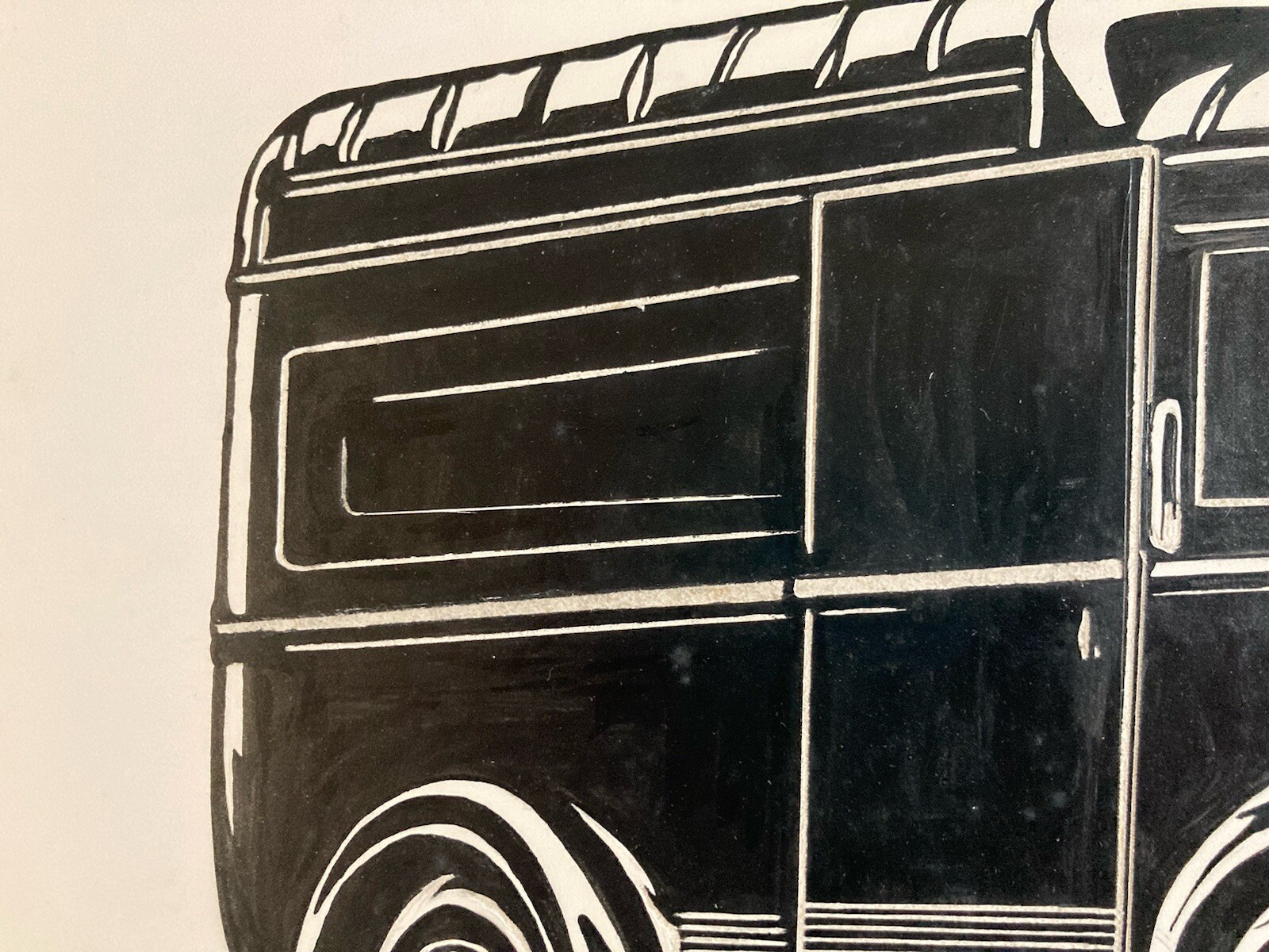 Very Beautiful Ink Drawing Design Renault Truck Goelette Automobile Art Van thumbnail 6