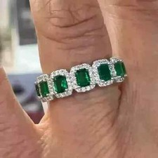 3.Ct Emerald Cut Lab Created Emerald Women's Wedding Ring 14K White Gold Plated