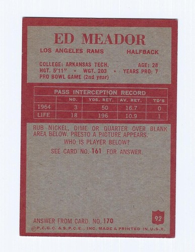 1965 Philadelphia Football - SET BREAK HIGH GRADE SINGLES EX+++  Pick From List - Picture 173 of 381