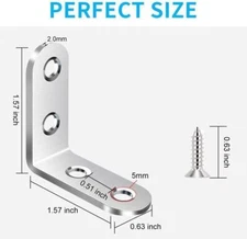 L-Shaped 1.5" Bracket Corner Brace Stainless Steel Bracket Right Angle w/Screws