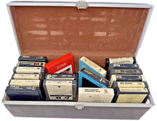 Vintage Lot Of 18 Mixed Rock  Roll 8 Track Tapes In Faux Leather Case UNTESTED