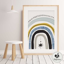 Boy Nursery, bedroom Wall art, rainbow, sun, custom name, nursery decor, scandi