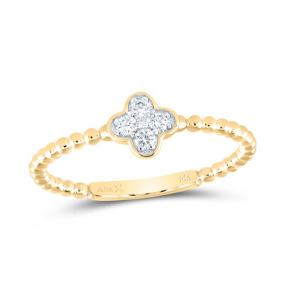 14K Gelbgold Diamant Damen 4 Blatt Kleeblatt Perlen Statement Ring 1/10 Kt.