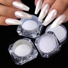 Perla Brillo Blanco Cromo Luz de Luna Blanco Frotar en Polvo de Uñas Espejo Pigmento
