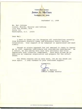 September 1989 letterhead letter from Senator James A. McClure - Idaho Senator