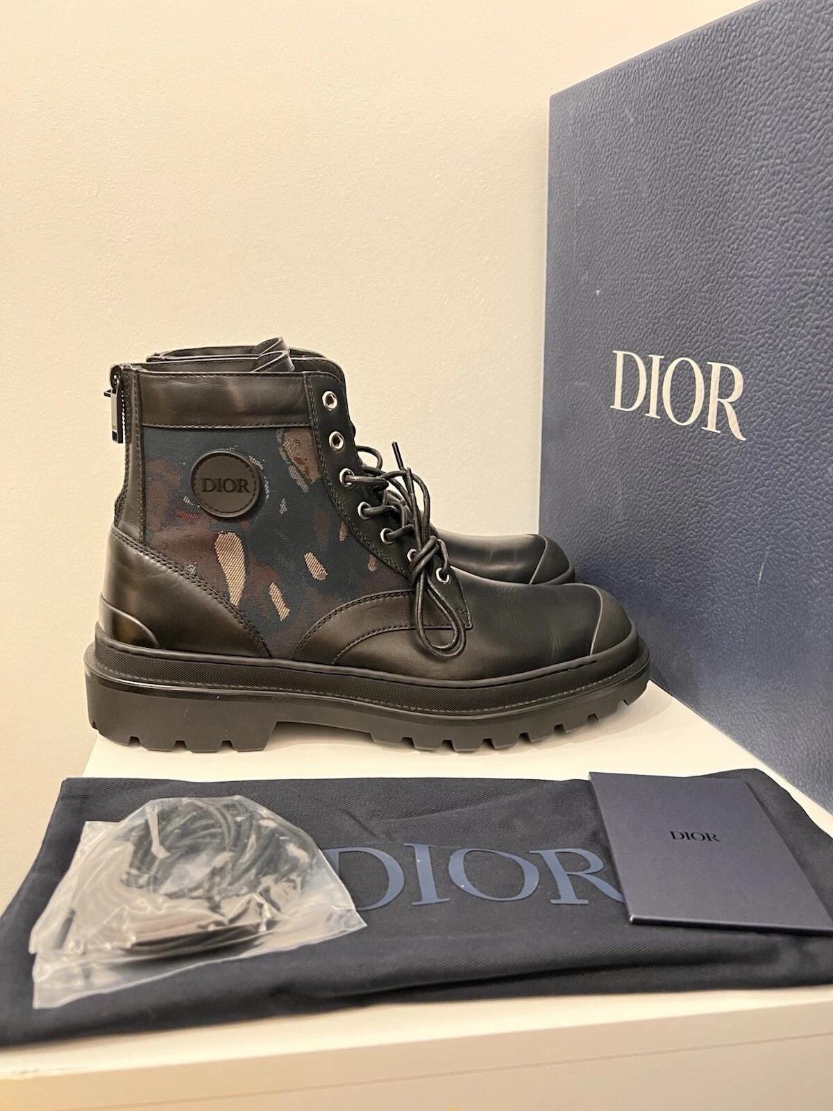 Bottes homme Dior x Peter Doig cuir camouflage taille EU 43 UK 9 neuves avec boite 