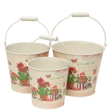 Factory Direct Craft Geranium Floral Print Design Tin Planter Set of 3