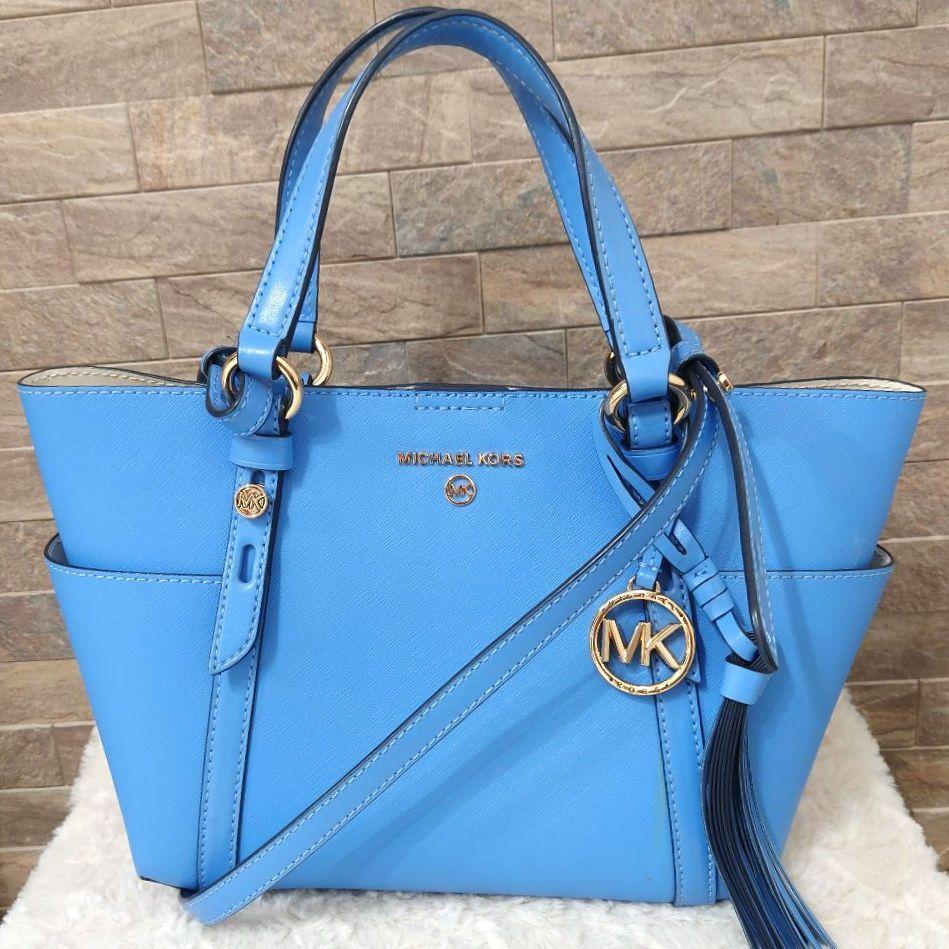 MICHAEL KORS Handbag Shoulder Bag Logo Leather Blue Women's Present FROM JAPAN