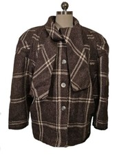 VINTAGE THIERRY MUGLER MADE IN ITALY WOOL PLAID JACKET W SCARF IN COCOA  CREAM