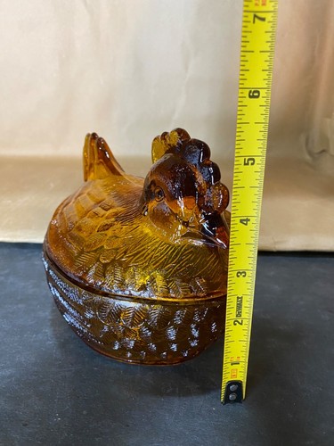 Vintage Amber Colored Glass Chicken - Picture 4 of 6